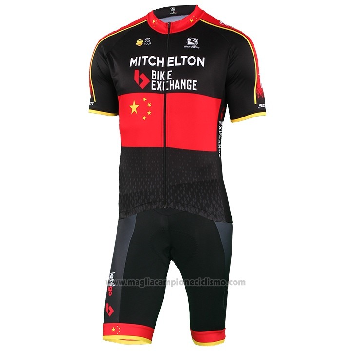 2018 Abbigliamento Ciclismo Mitchelton Scott Campione Cina Manica Corta e Salopette